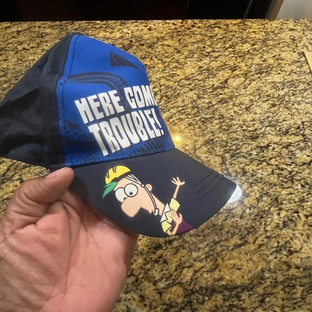 Disney Phineas and Ferb Here Comes Trouble‎ Kids Baseball Cap Hat Blue Navy